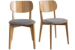 Chaises vintage en bois clair chêne et tissu gris clair (lot de 2) LUCIA