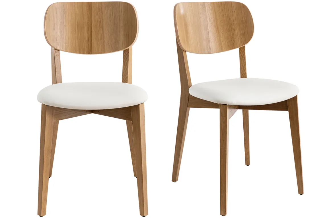Chaises vintage en bois clair chêne et blanc (lot de 2) LUCIA