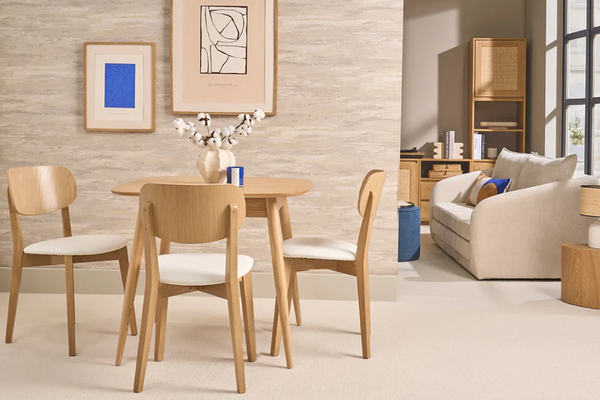 Chaises vintage en bois clair chêne et blanc (lot de 2) LUCIA