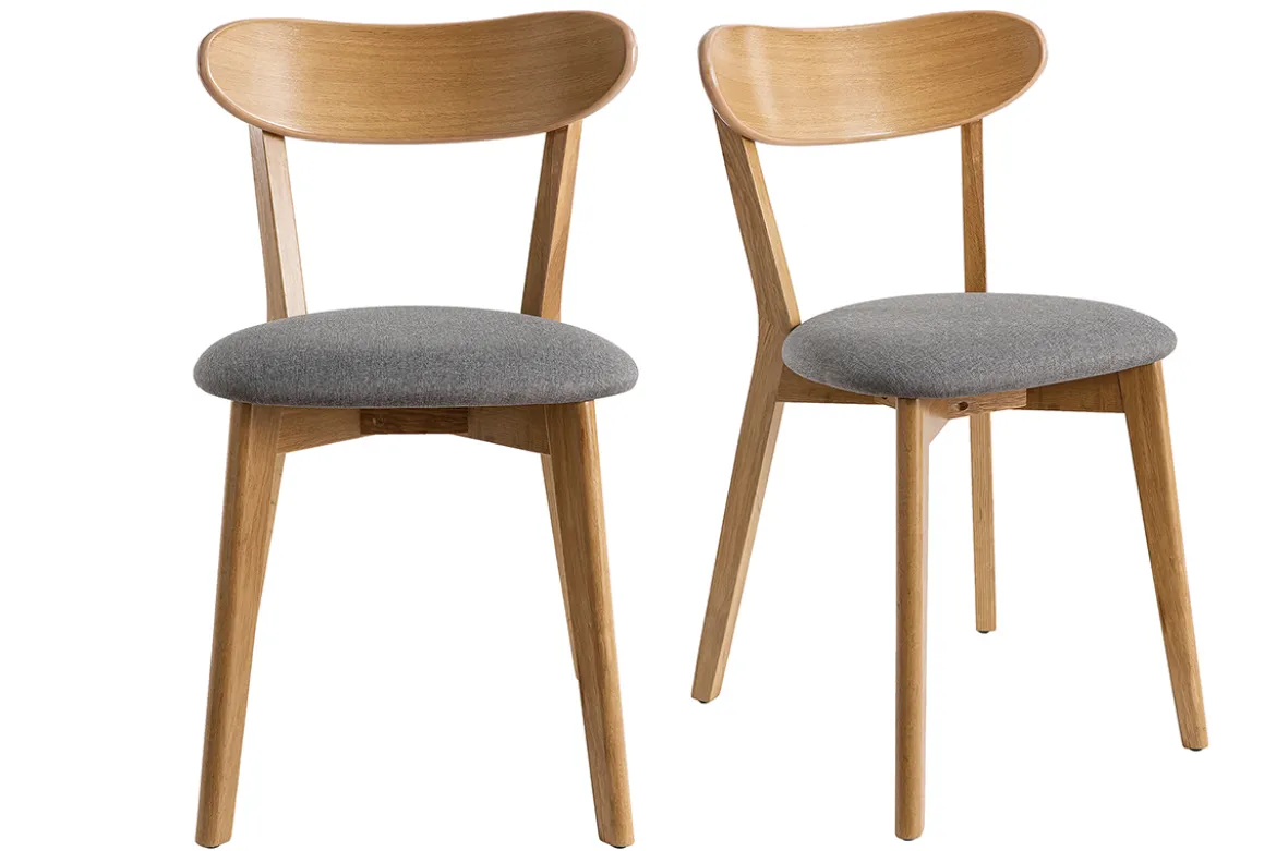 Chaises vintage en bois clair chêne et tissu gris (lot de 2) DOVE