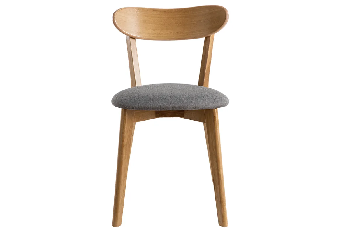 Chaises vintage en bois clair chêne et tissu gris (lot de 2) DOVE