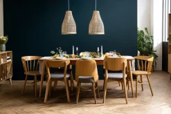 Chaises vintage en bois clair chêne et tissu gris (lot de 2) DOVE