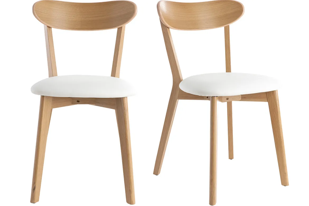Chaises vintage en bois clair chêne et blanc (lot de 2) DOVE