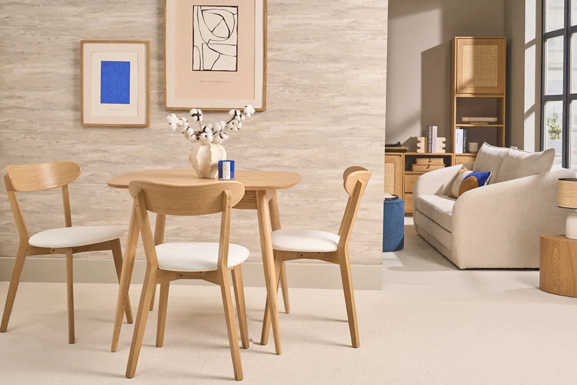 Chaises vintage en bois clair chêne et blanc (lot de 2) DOVE