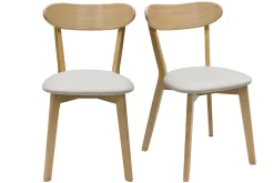 Chaises vintage en bois clair chêne et tissu beige (lot de 2) DOVE
