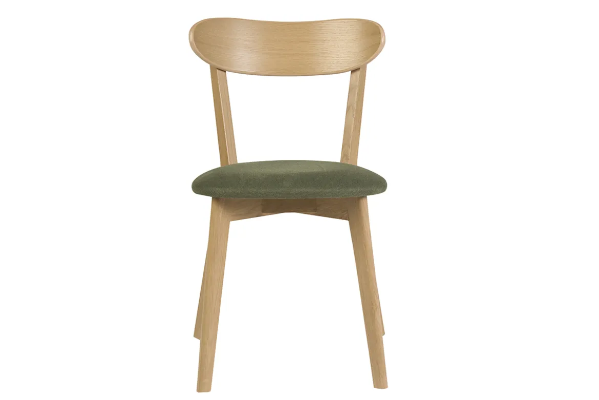 Chaises vintage en bois clair chêne et tissu effet velours texturé vert kaki (lot de 2) DOVE