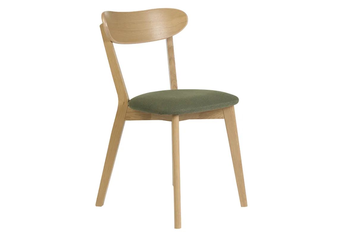 Chaises vintage en bois clair chêne et tissu effet velours texturé vert kaki (lot de 2) DOVE
