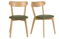Chaises vintage en bois clair chêne et tissu effet velours texturé vert kaki (lot de 2) DOVE