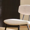 Chaises vintage en bois clair chêne assises tissu chenille beige et métal noir (lot de 2) JOLINE