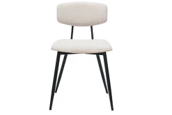 Chaises vintage en bois clair chêne assises tissu chenille beige et métal noir (lot de 2) JOLINE