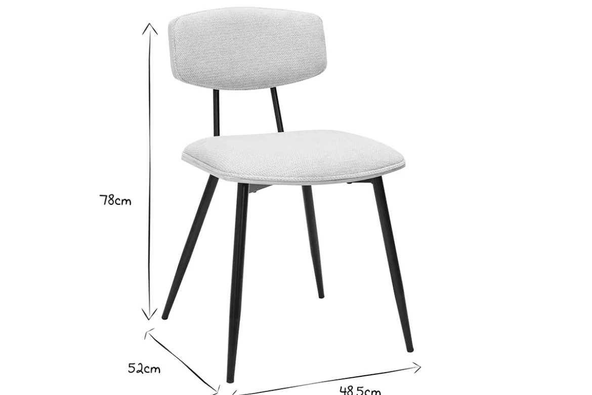 Chaises vintage en bois clair chêne assises tissu chenille beige et métal noir (lot de 2) JOLINE