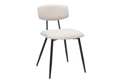 Chaises vintage en bois clair chêne assises tissu chenille beige et métal noir (lot de 2) JOLINE