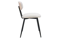 Chaises vintage en bois clair chêne assises tissu chenille beige et métal noir (lot de 2) JOLINE