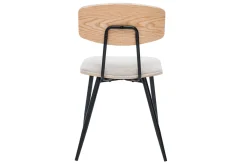 Chaises vintage en bois clair chêne assises tissu chenille beige et métal noir (lot de 2) JOLINE