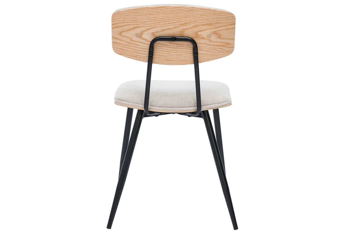 Chaises vintage en bois clair chêne assises tissu chenille beige et métal noir (lot de 2) JOLINE