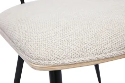 Chaises vintage en bois clair chêne assises tissu chenille beige et métal noir (lot de 2) JOLINE