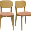 Chaises vintage en bois clair chêne et tissu effet velours terracotta (lot de 2) LUCIA