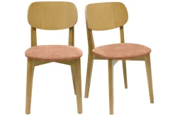 Chaises vintage en bois clair chêne et tissu effet velours terracotta (lot de 2) LUCIA