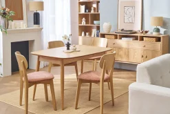 Chaises vintage en bois clair chêne et tissu effet velours terracotta (lot de 2) LUCIA