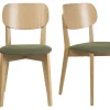 Chaises vintage en bois clair chêne et tissu effet velours texturé vert kaki (lot de 2) LUCIA