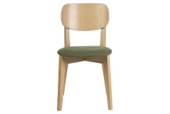Chaises vintage en bois clair chêne et tissu effet velours texturé vert kaki (lot de 2) LUCIA