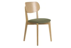 Chaises vintage en bois clair chêne et tissu effet velours texturé vert kaki (lot de 2) LUCIA