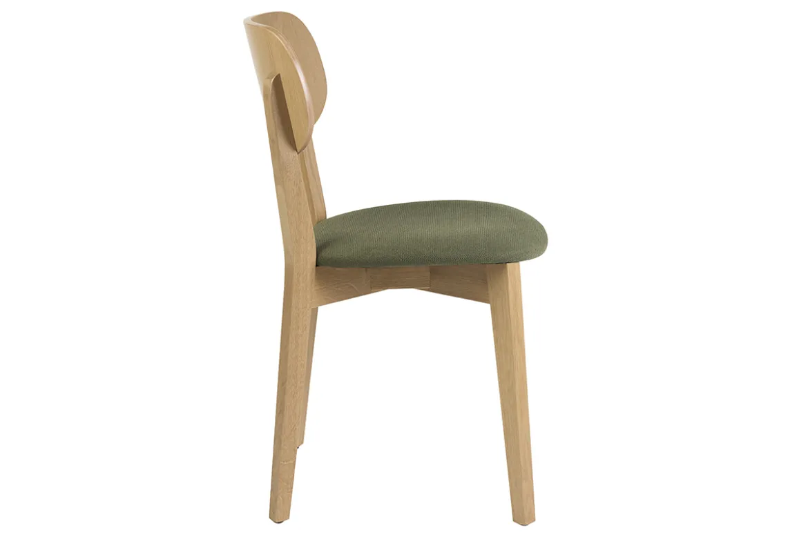 Chaises vintage en bois clair chêne et tissu effet velours texturé vert kaki (lot de 2) LUCIA