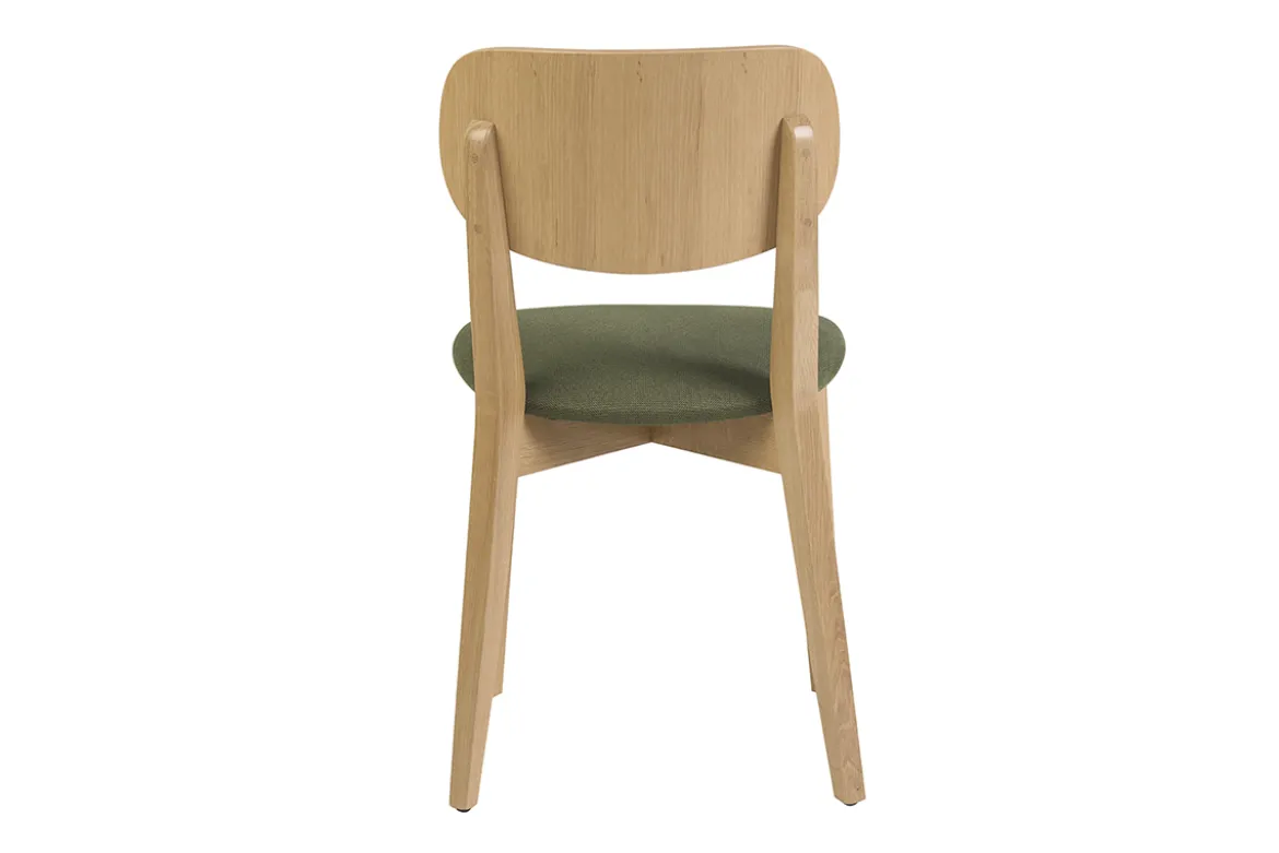 Chaises vintage en bois clair chêne et tissu effet velours texturé vert kaki (lot de 2) LUCIA