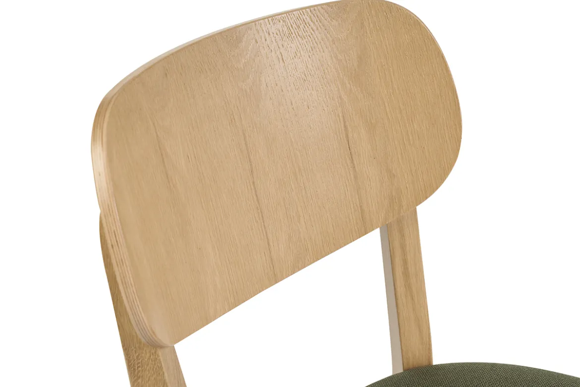 Chaises vintage en bois clair chêne et tissu effet velours texturé vert kaki (lot de 2) LUCIA