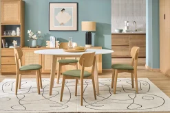 Chaises vintage en bois clair chêne et tissu effet velours texturé vert kaki (lot de 2) LUCIA