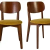 Chaises vintage en bois foncé chêne et tissu effet velours jaune moutarde (lot de 2) LUCIA