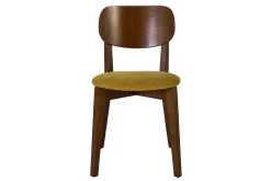 Chaises vintage en bois foncé chêne et tissu effet velours jaune moutarde (lot de 2) LUCIA
