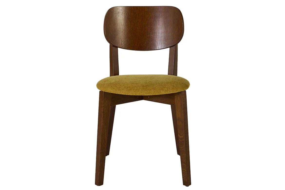 Chaises vintage en bois foncé chêne et tissu effet velours jaune moutarde (lot de 2) LUCIA