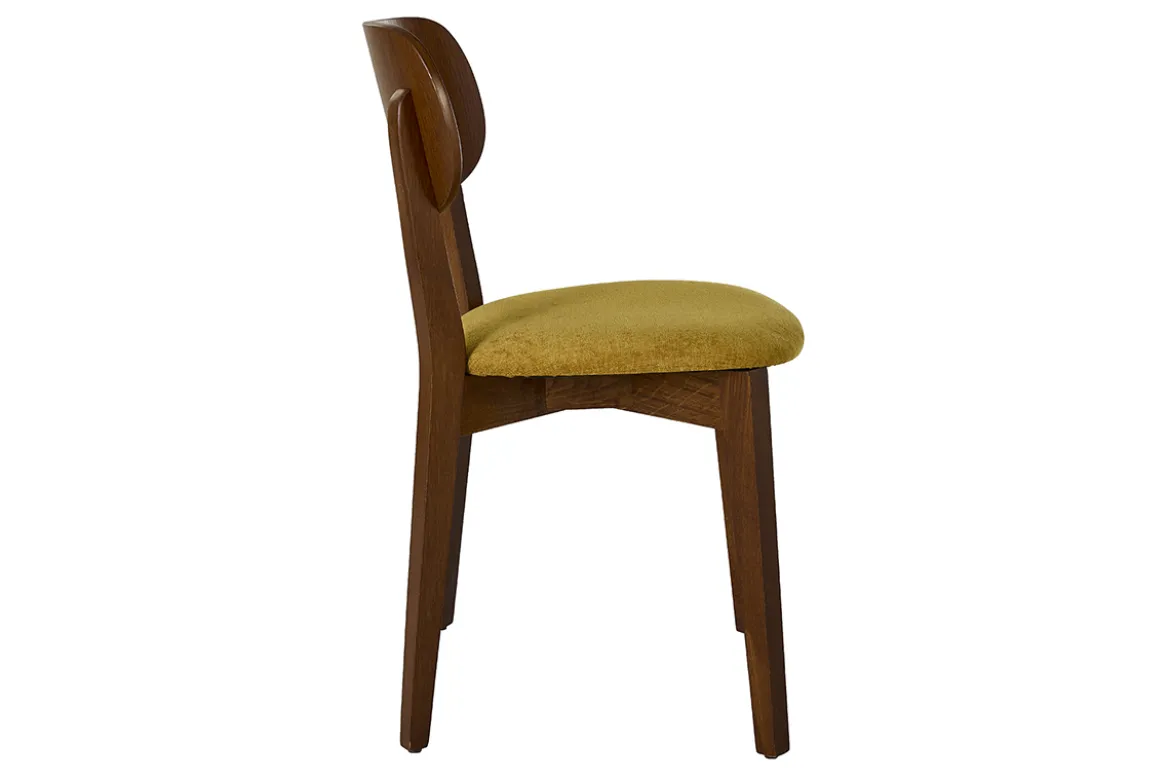 Chaises vintage en bois foncé chêne et tissu effet velours jaune moutarde (lot de 2) LUCIA