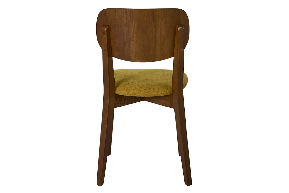Chaises vintage en bois foncé chêne et tissu effet velours jaune moutarde (lot de 2) LUCIA