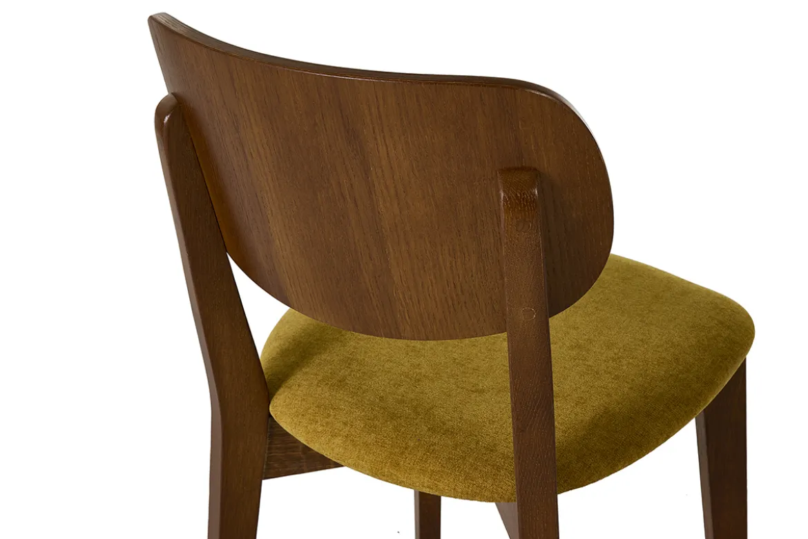 Chaises vintage en bois foncé chêne et tissu effet velours jaune moutarde (lot de 2) LUCIA