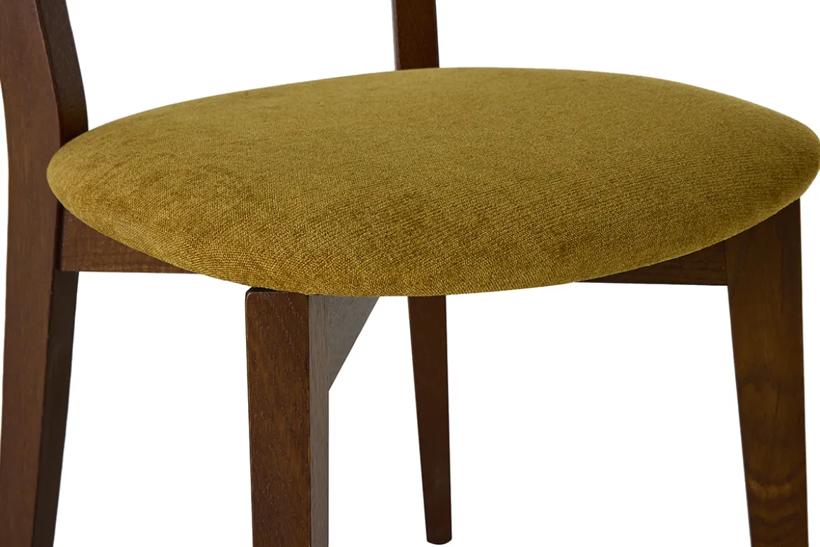 Chaises vintage en bois foncé chêne et tissu effet velours jaune moutarde (lot de 2) LUCIA