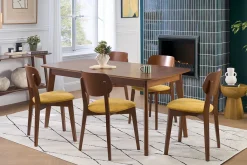 Chaises vintage en bois foncé chêne et tissu effet velours jaune moutarde (lot de 2) LUCIA