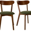 Chaises vintage en bois foncé et tissu effet velours texturé vert kaki (lot de 2) DOVE