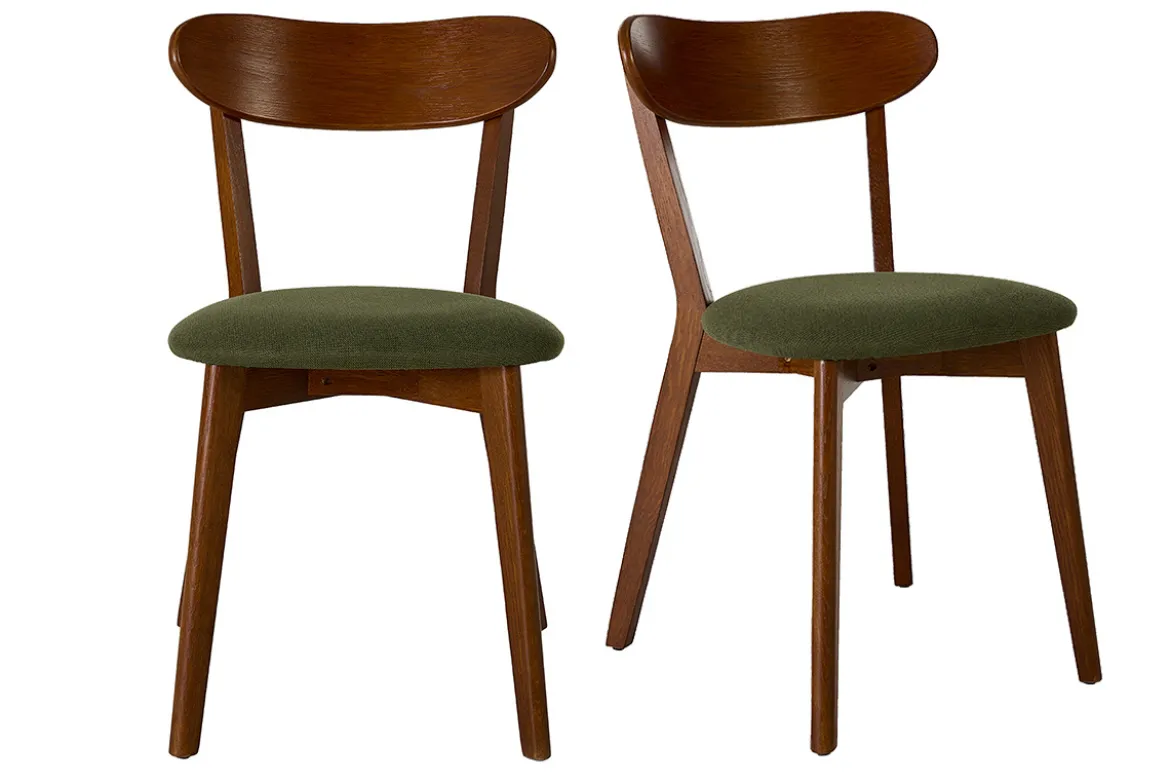 Chaises vintage en bois foncé et tissu effet velours texturé vert kaki (lot de 2) DOVE