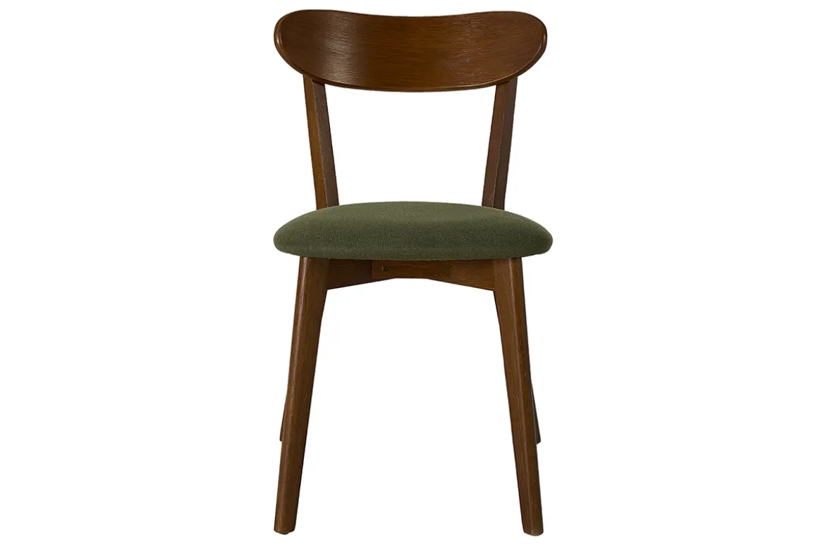 Chaises vintage en bois foncé et tissu effet velours texturé vert kaki (lot de 2) DOVE