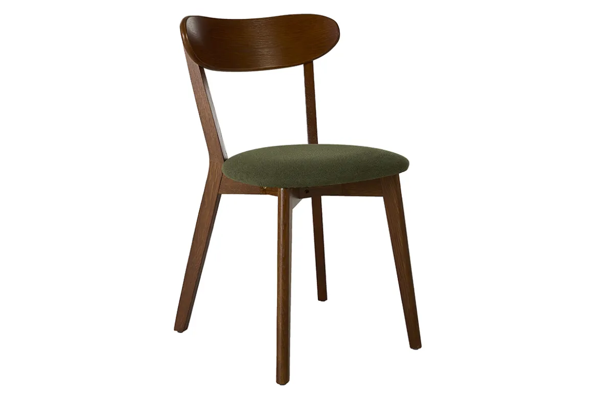 Chaises vintage en bois foncé et tissu effet velours texturé vert kaki (lot de 2) DOVE