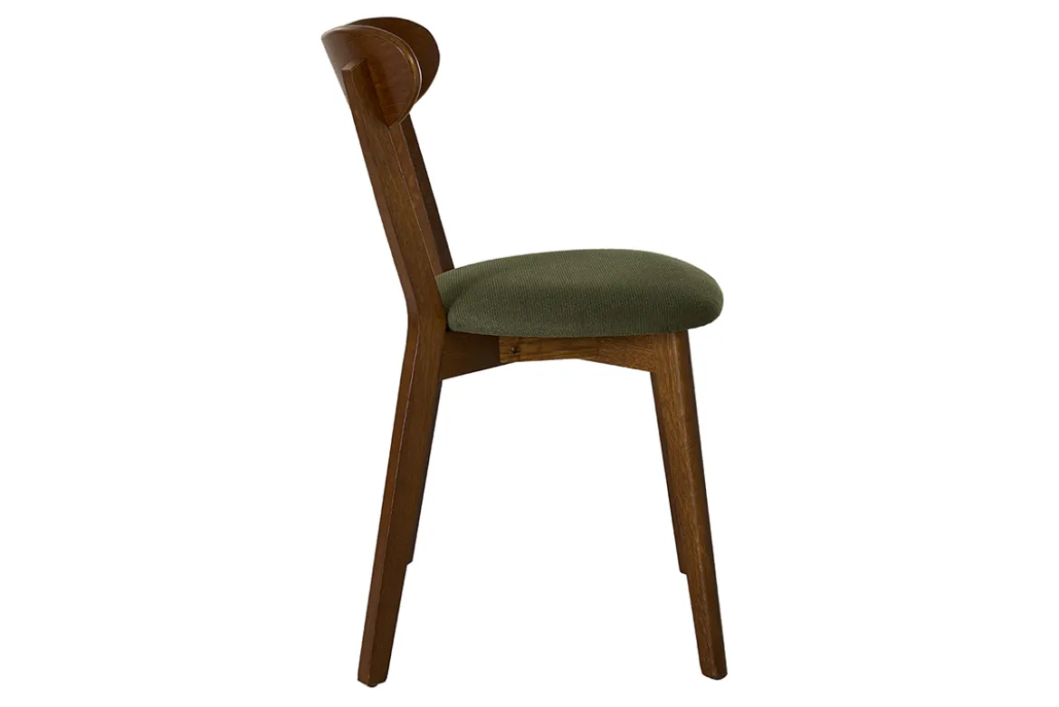 Chaises vintage en bois foncé et tissu effet velours texturé vert kaki (lot de 2) DOVE