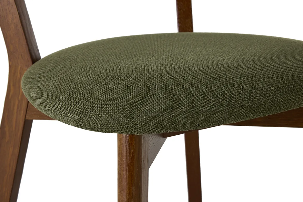 Chaises vintage en bois foncé et tissu effet velours texturé vert kaki (lot de 2) DOVE