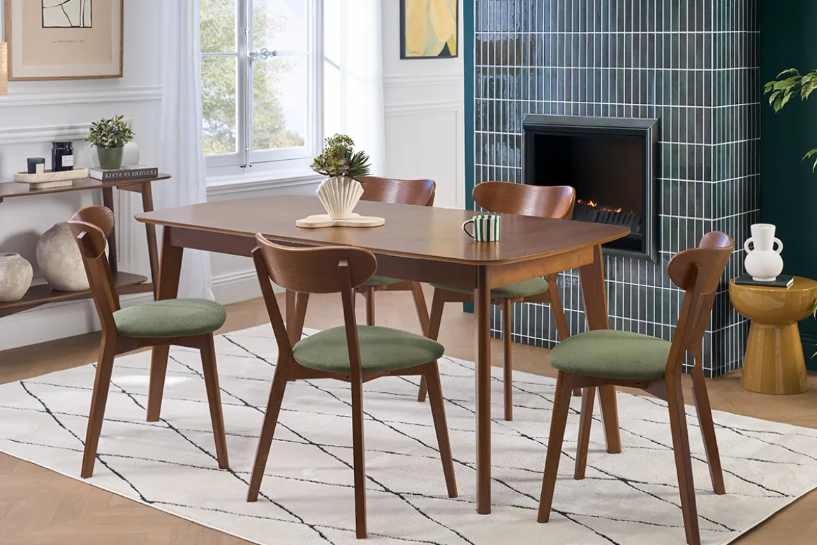 Chaises vintage en bois foncé et tissu effet velours texturé vert kaki (lot de 2) DOVE