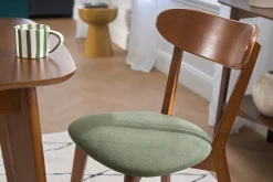 Chaises vintage en bois foncé et tissu effet velours texturé vert kaki (lot de 2) DOVE