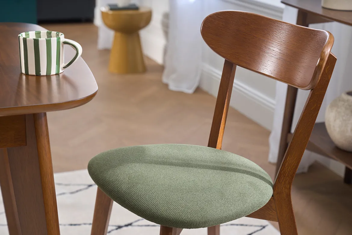 Chaises vintage en bois foncé et tissu effet velours texturé vert kaki (lot de 2) DOVE
