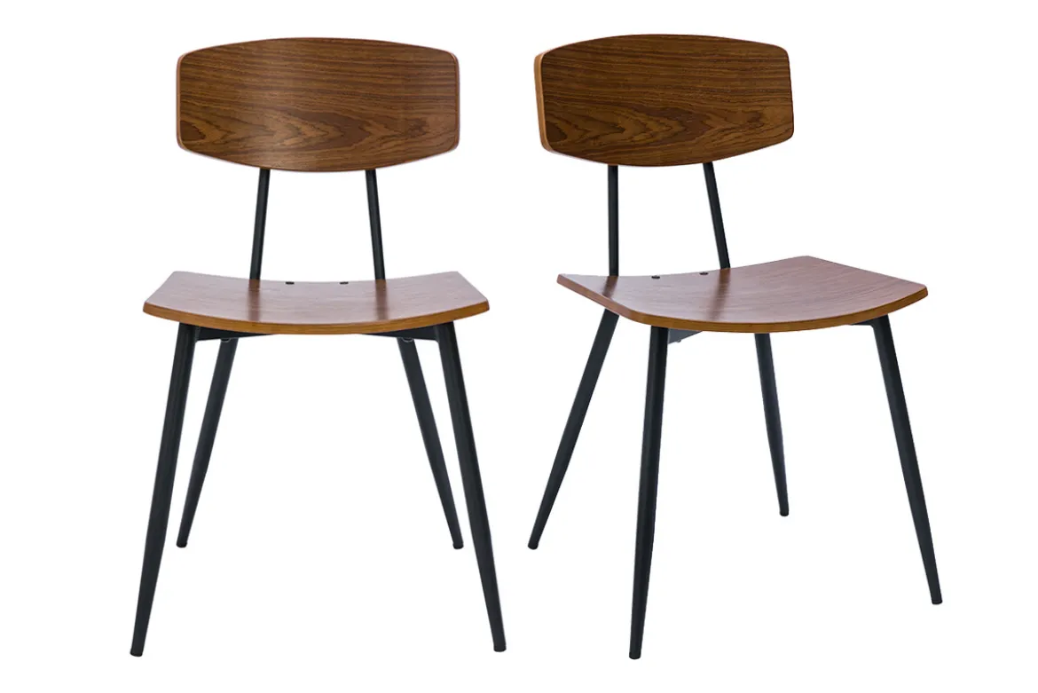 Chaises vintage en bois foncé noyer et métal noir (lot de 2) JOLINE