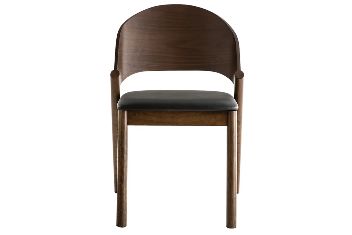 Chaises vintage en bois foncé noyer et assises noires (lot de 2) AVALON
