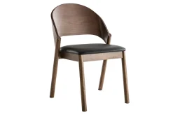 Chaises vintage en bois foncé noyer et assises noires (lot de 2) AVALON